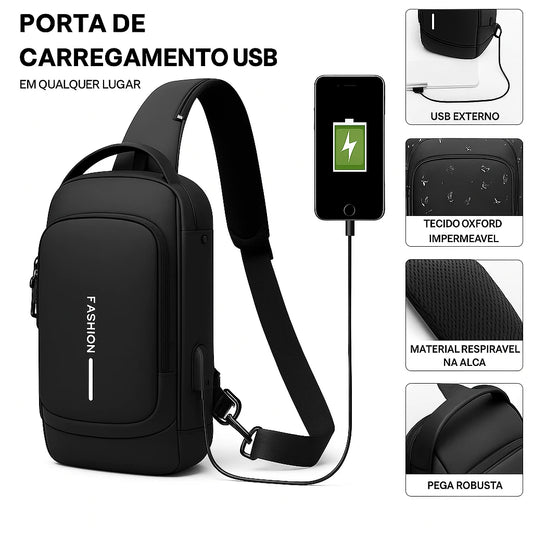 Bolso Cruzado Antirroubo Preto – Segurança e Estilo em Movimento
